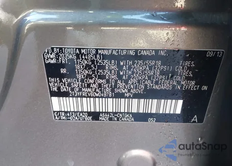 2013 Toyota Rav4 Limited from USA, damaged, VIN 2T3YFREV6DW049781